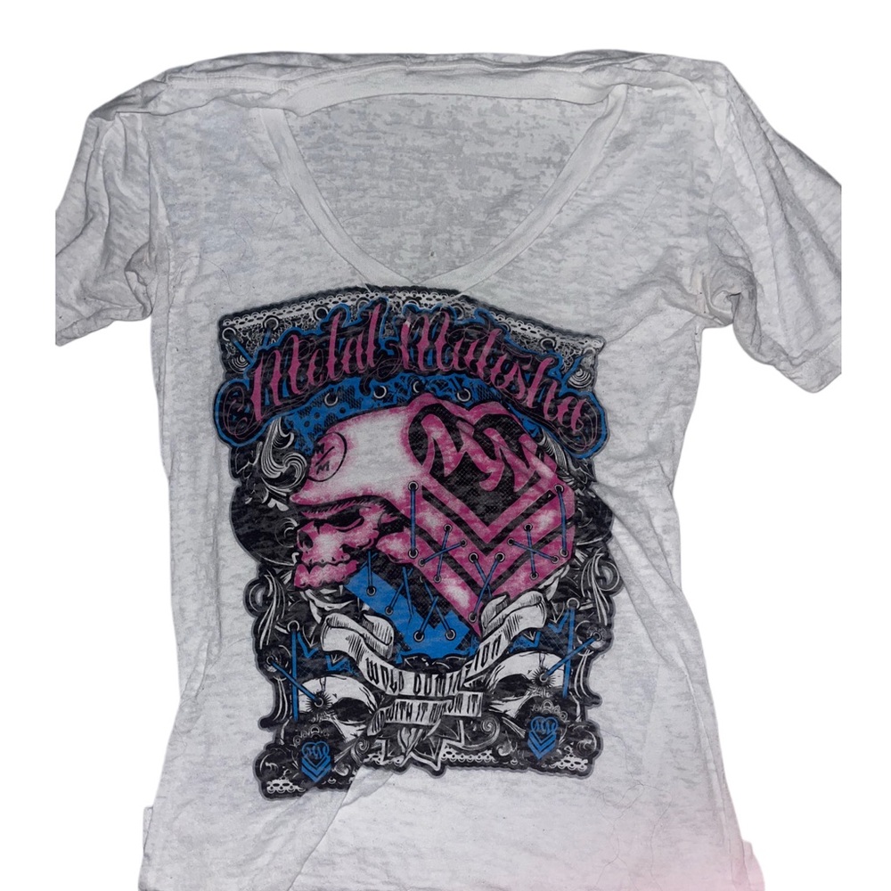 Metal Mulisha White and Pink Skull Graphic Tee